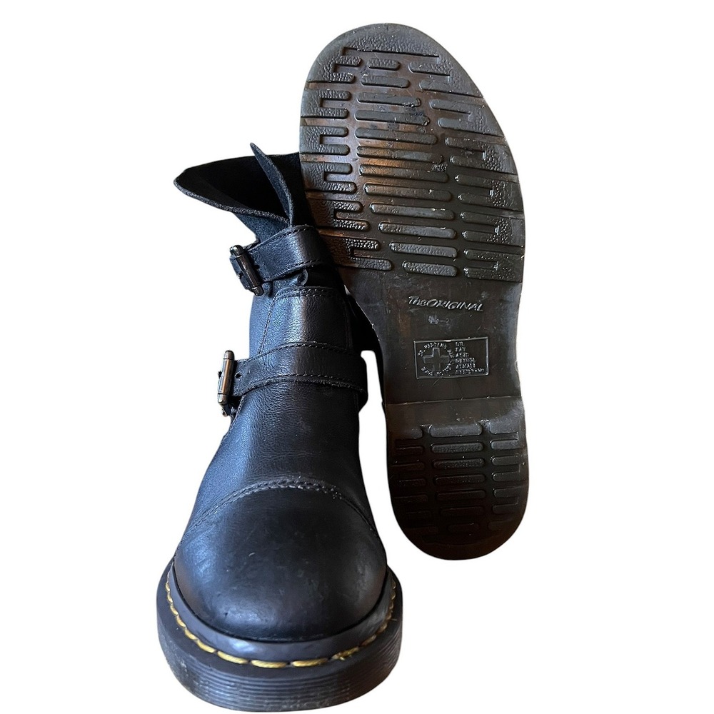 Dr. Martens Kristy Black Leather Suede Biker Boots Buckle Mid Calf Womens 9 - Picture 13 of 16